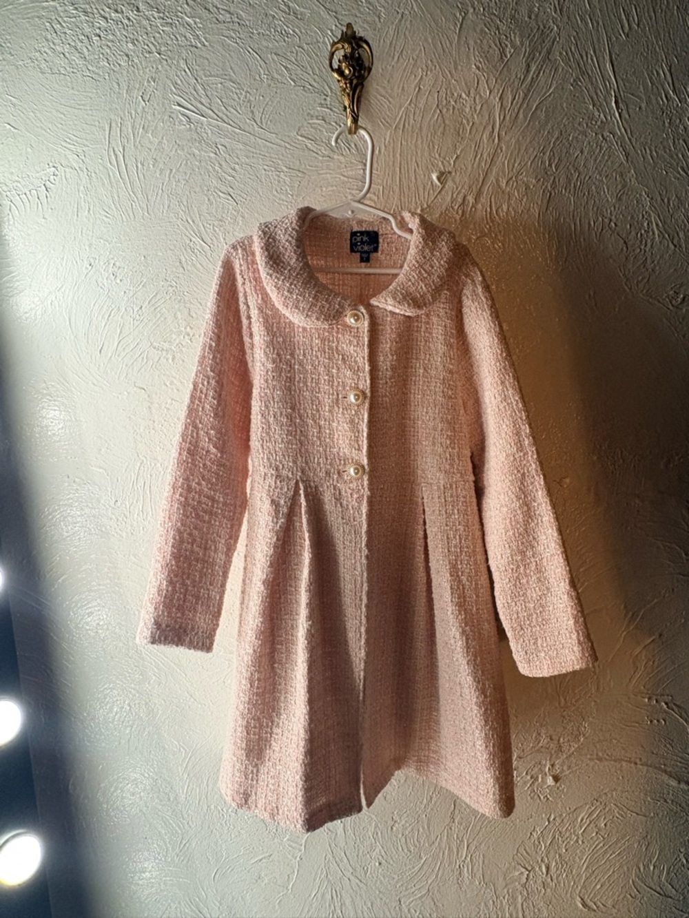 Girls' Light Pink Bouclé Formal Coat Dress